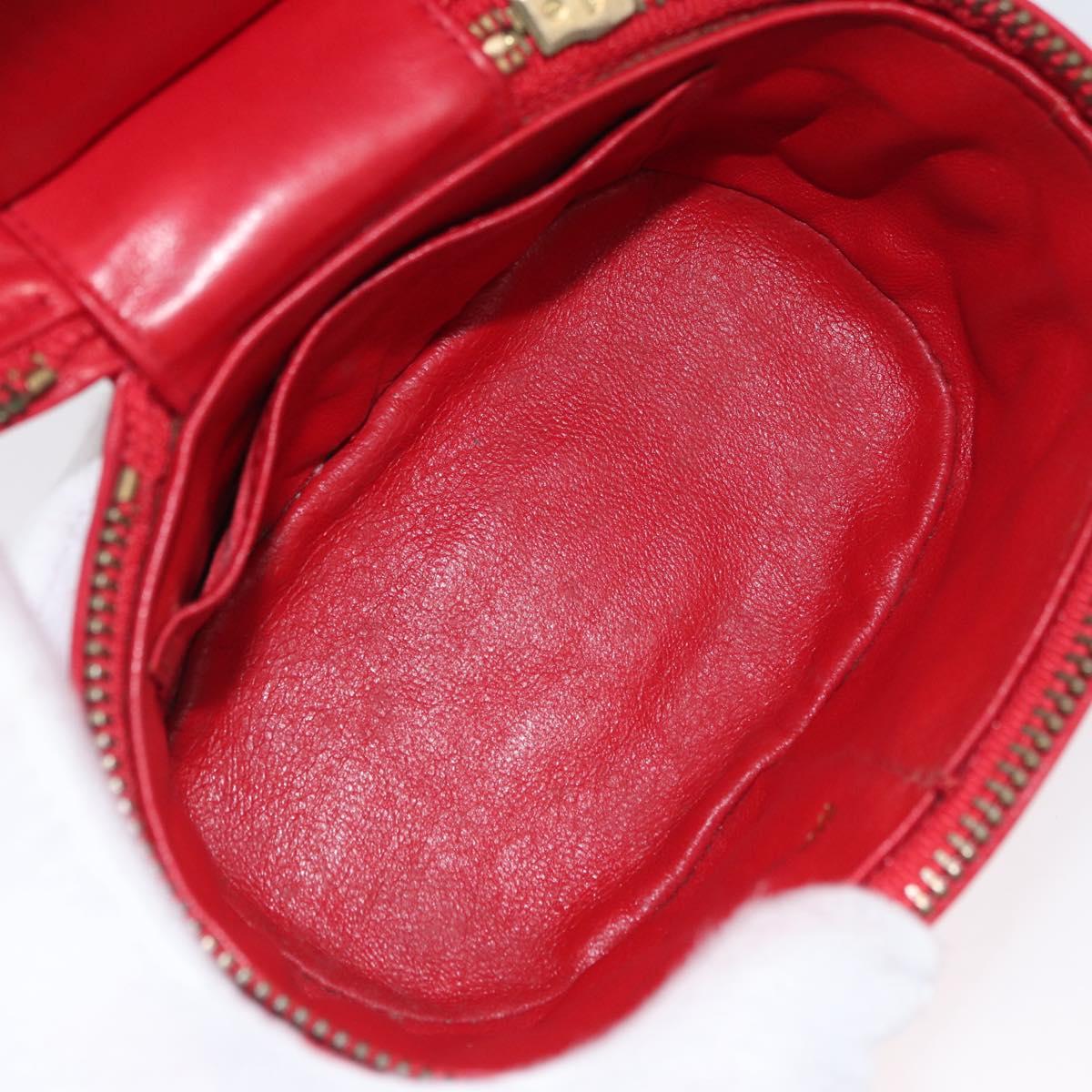 CHANEL Chain Shoulder Bag Lamb Skin Red Gold CC Auth AMZ310A