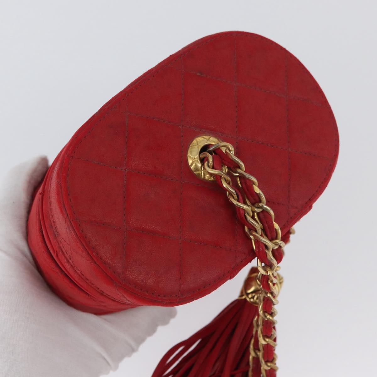 CHANEL Chain Shoulder Bag Lamb Skin Red Gold CC Auth AMZ310A
