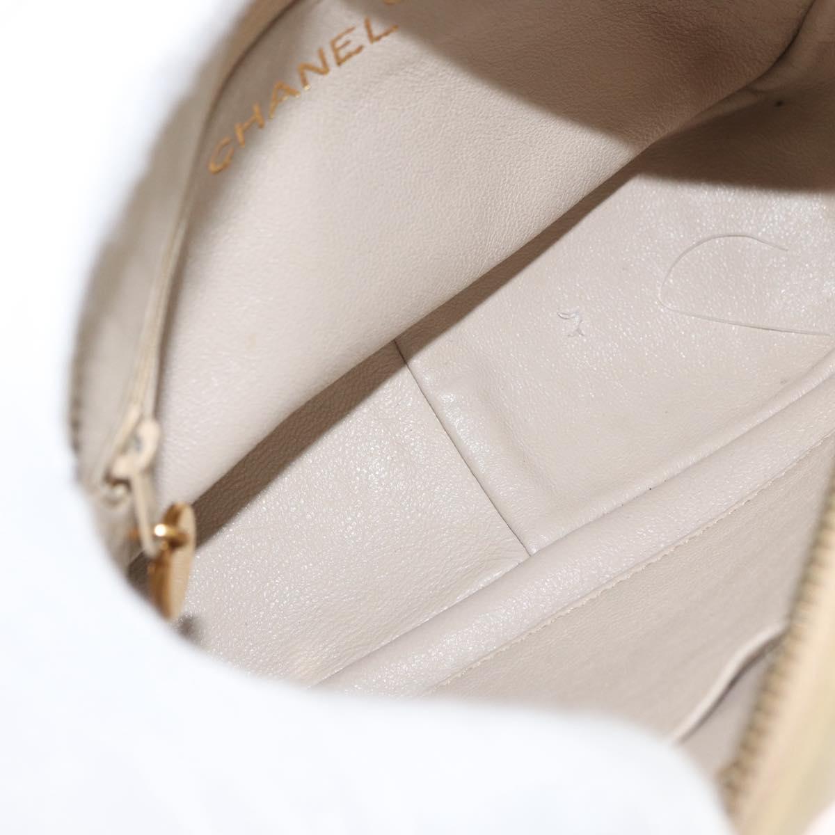 CHANEL Matelasse Chain Shoulder Bag Lamb Skin Ivory Gold CC Auth AMZ315