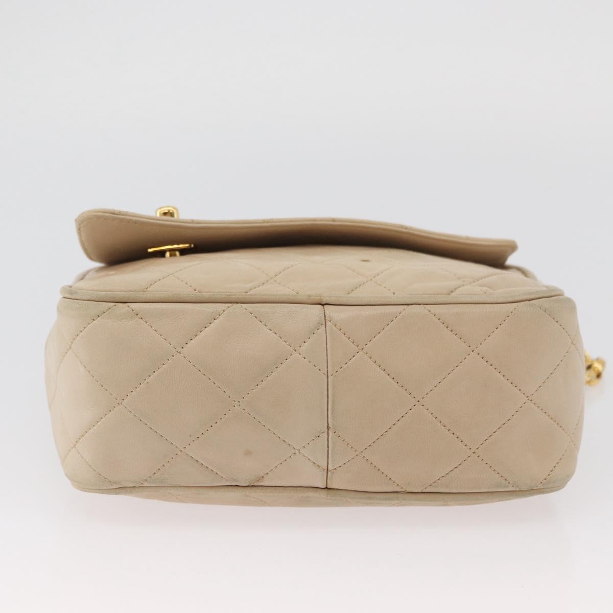 CHANEL Matelasse Chain Shoulder Bag Lamb Skin Ivory Gold CC Auth AMZ315