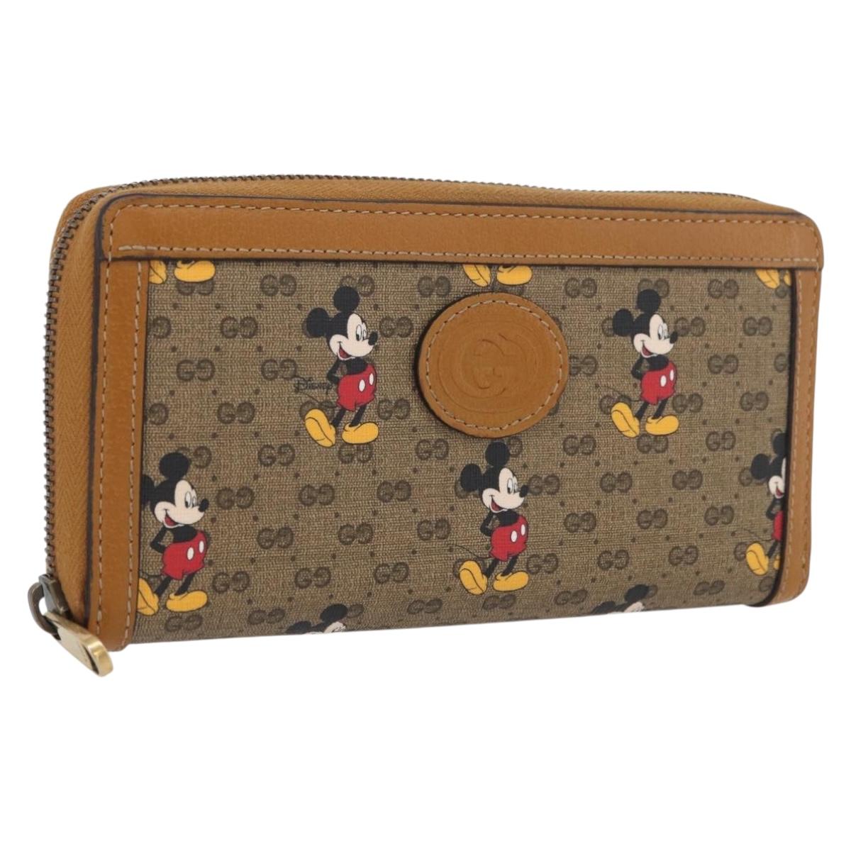 GUCCI Micro GG Supreme GUCCIxDisney Long Wallet PVC Beige 602532 Auth AMZ319M
