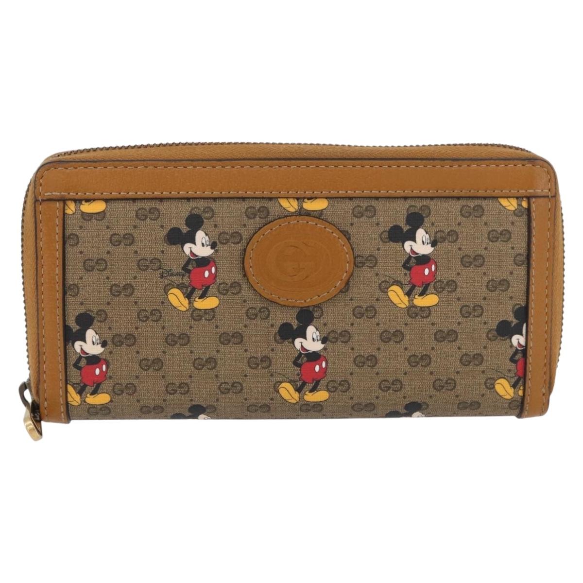 GUCCI Micro GG Supreme GUCCIxDisney Long Wallet PVC Beige 602532 Auth AMZ319M