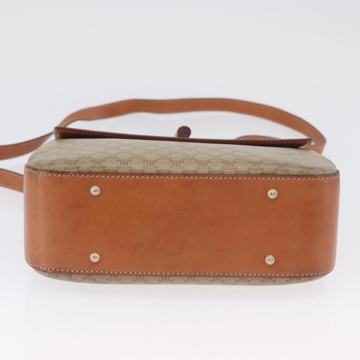 CELINE Macadam Canvas Circle Hand Bag PVC 2way Beige Gold Auth AMZ333A