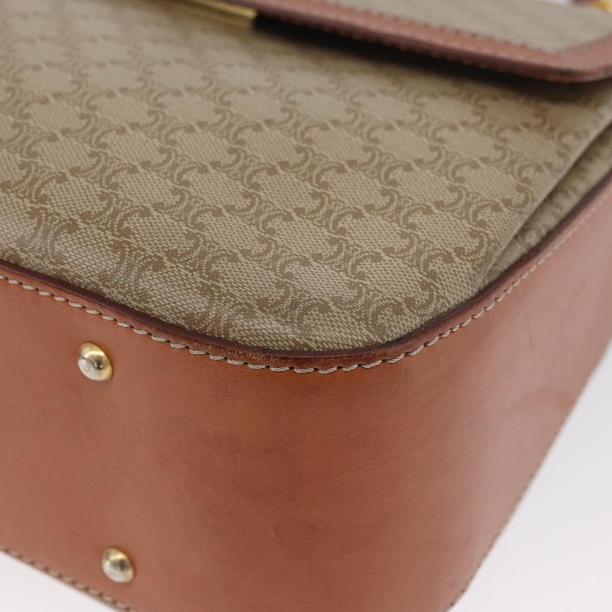CELINE Macadam Canvas Circle Hand Bag PVC 2way Beige Gold Auth AMZ333A