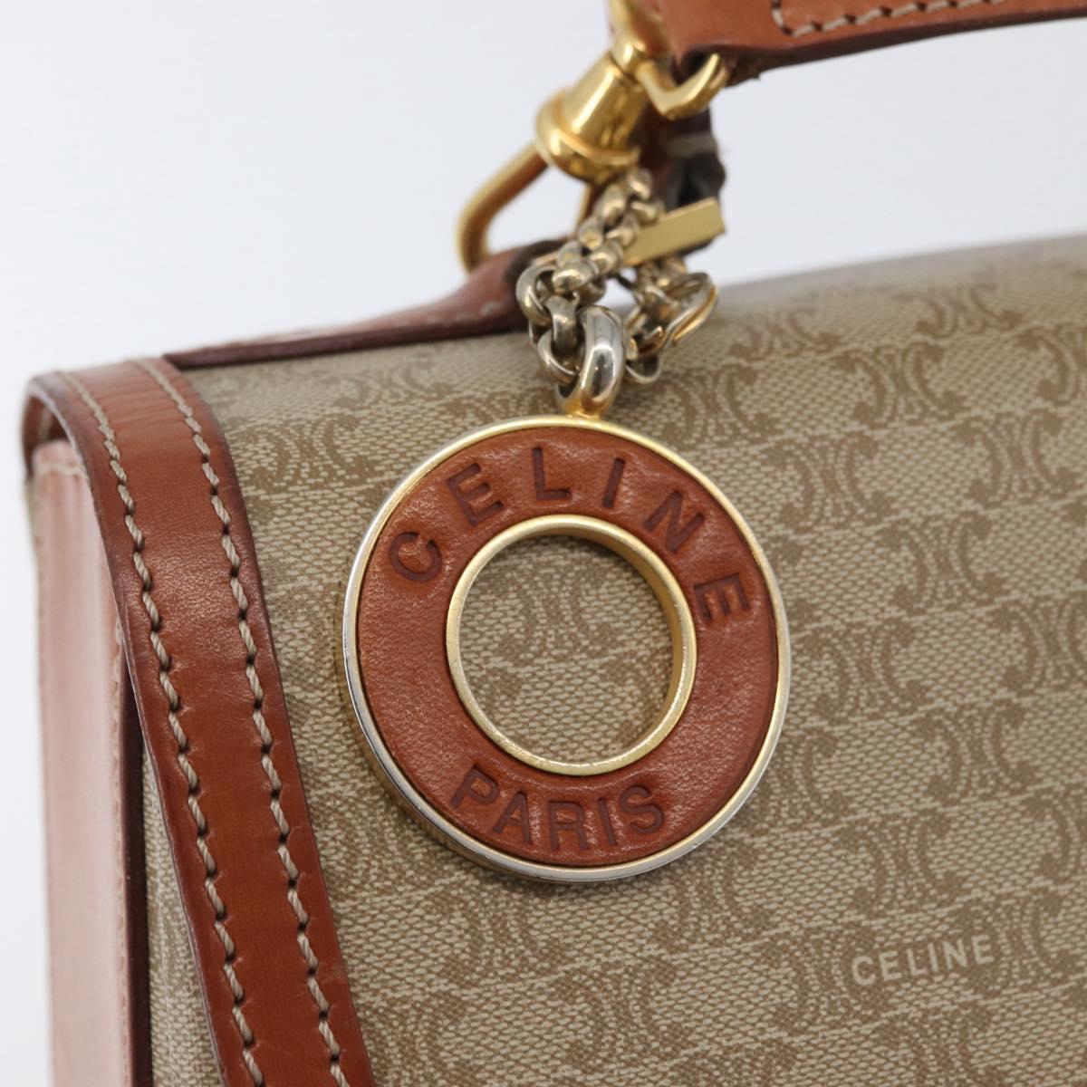 CELINE Macadam Canvas Circle Hand Bag PVC 2way Beige Gold Auth AMZ333A