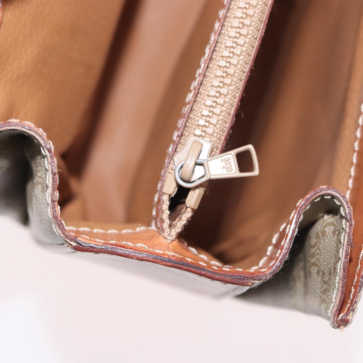 CELINE Macadam Canvas Circle Hand Bag PVC 2way Beige Gold Auth AMZ333A