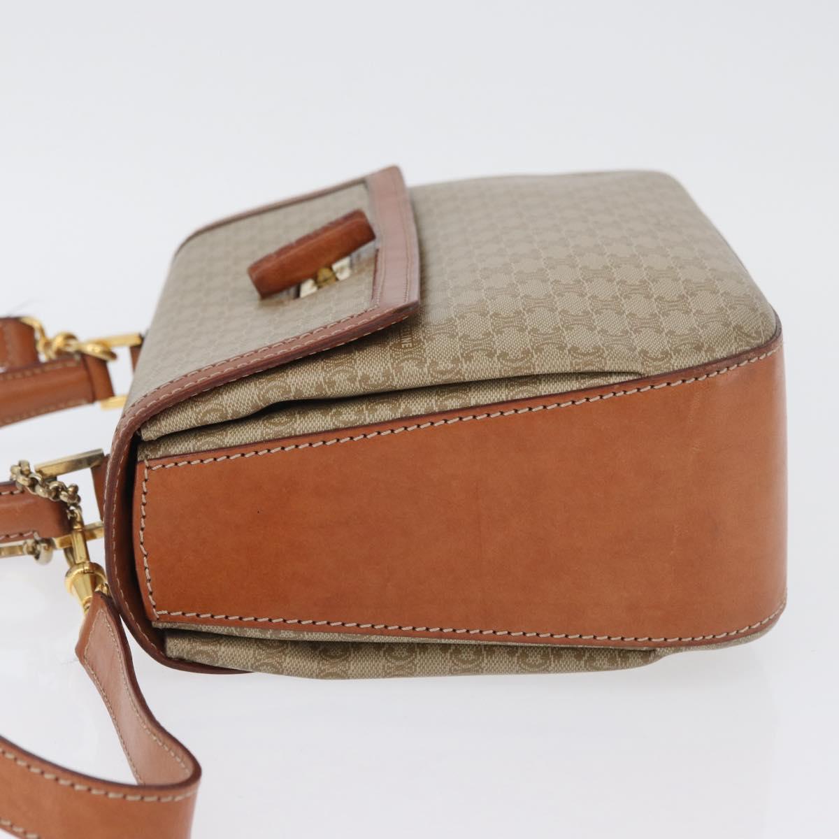 CELINE Macadam Canvas Circle Hand Bag PVC 2way Beige Gold Auth AMZ333A
