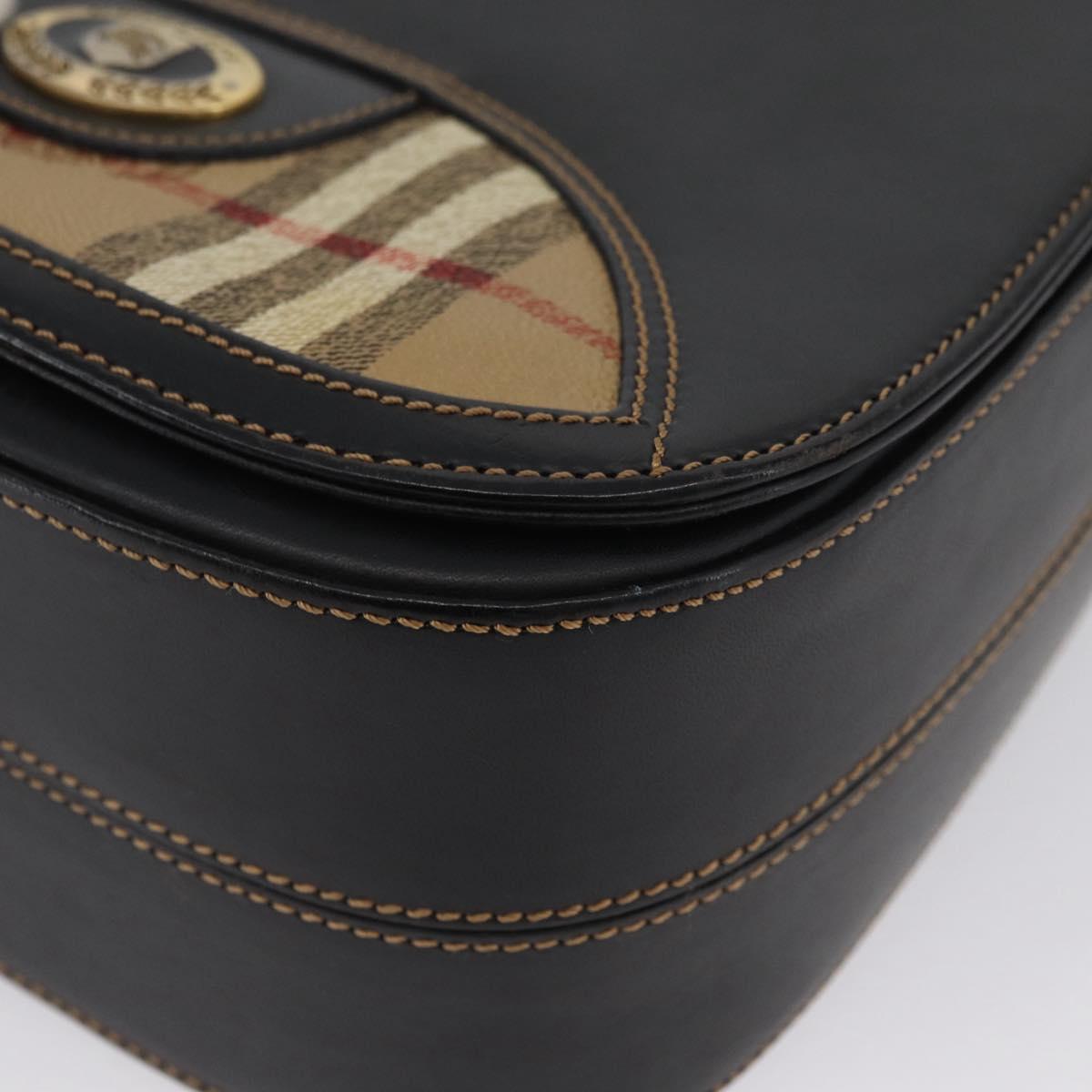 Burberrys Nova Check Shoulder Bag PVC Leather Black Gold Auth AMZ334