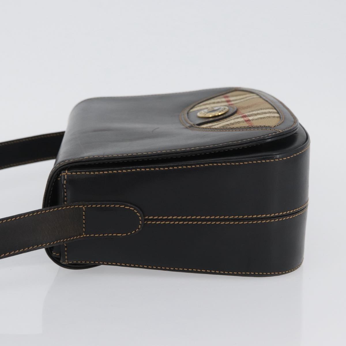 Burberrys Nova Check Shoulder Bag PVC Leather Black Gold Auth AMZ334