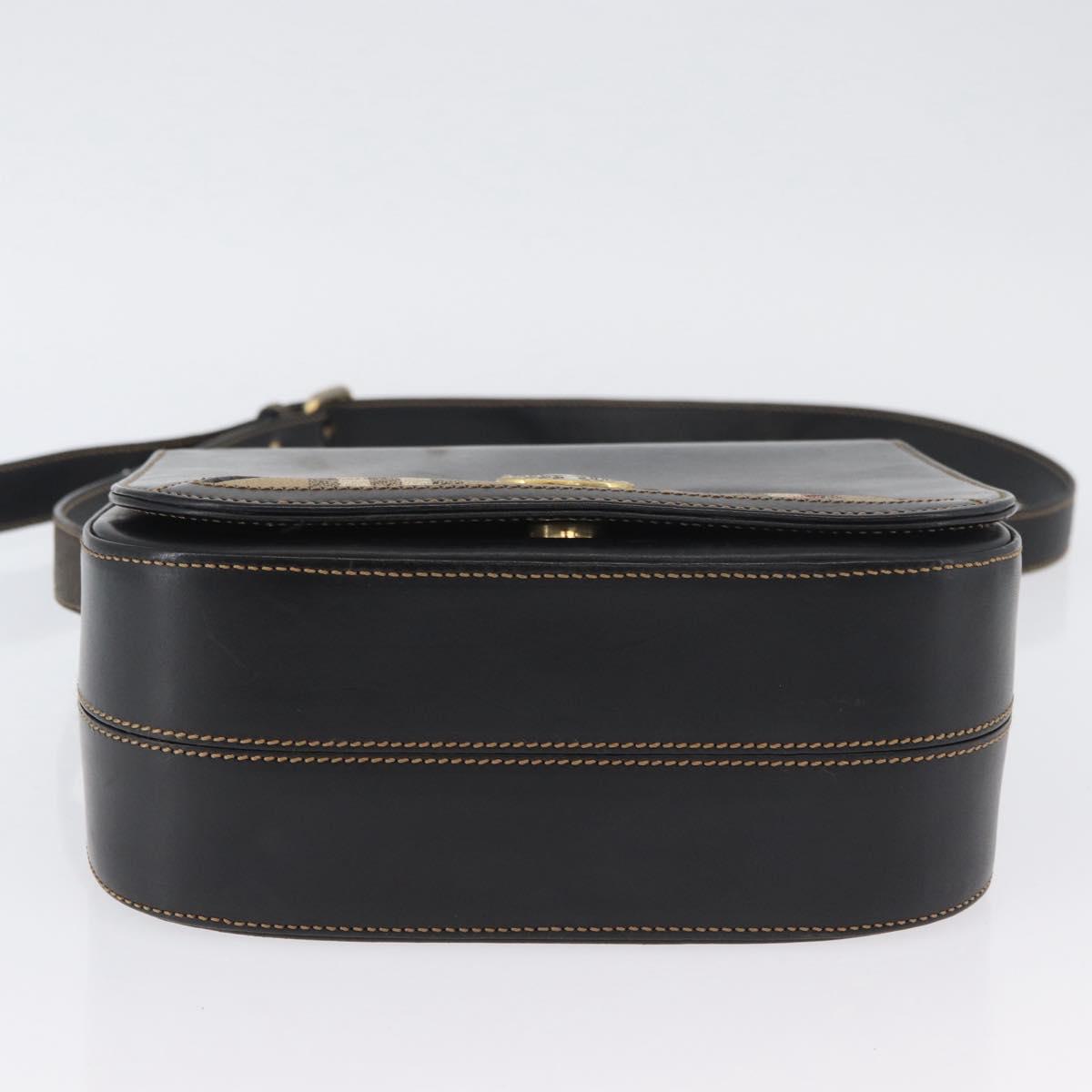 Burberrys Nova Check Shoulder Bag PVC Leather Black Gold Auth AMZ334