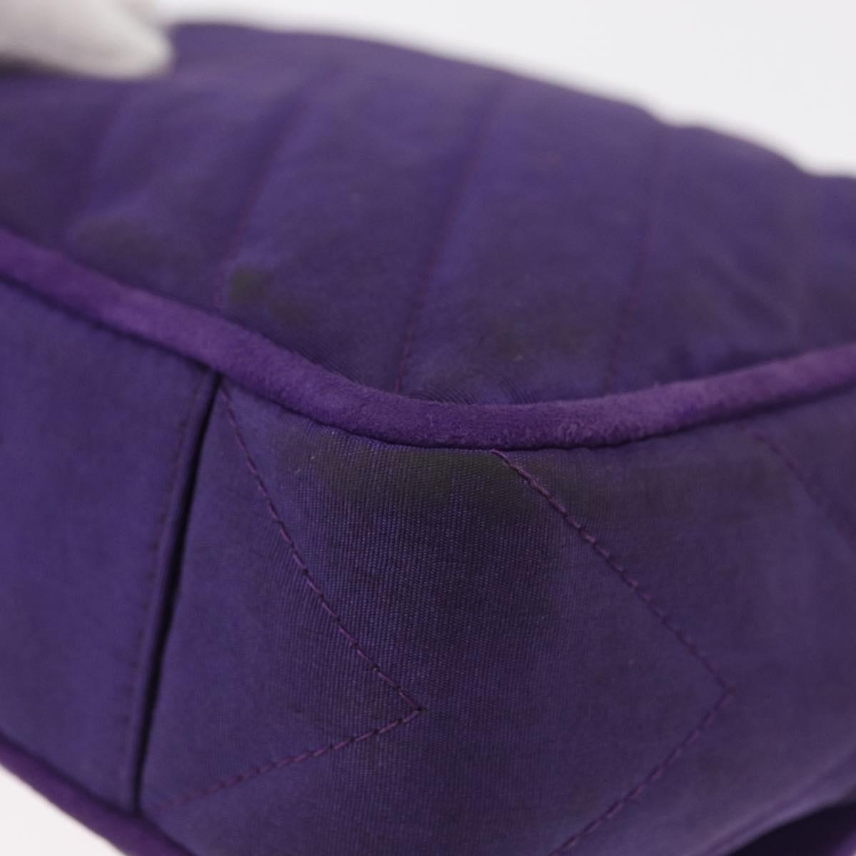 CHANEL V Stitch Pearl Shoulder Bag Nylon Purple Gold CC Auth AMZ336