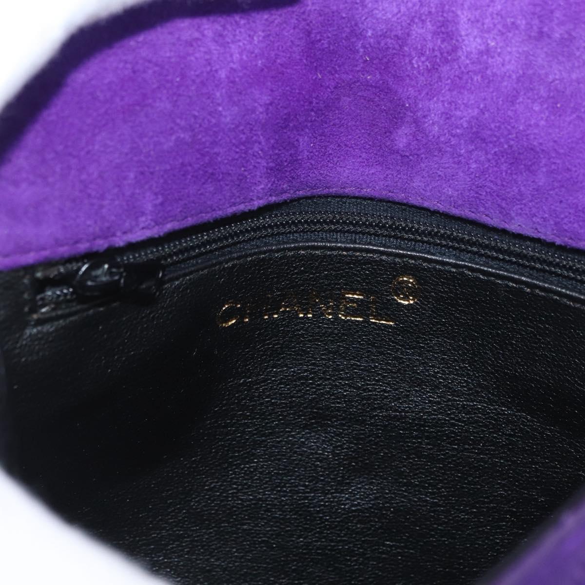CHANEL V Stitch Pearl Shoulder Bag Nylon Purple Gold CC Auth AMZ336