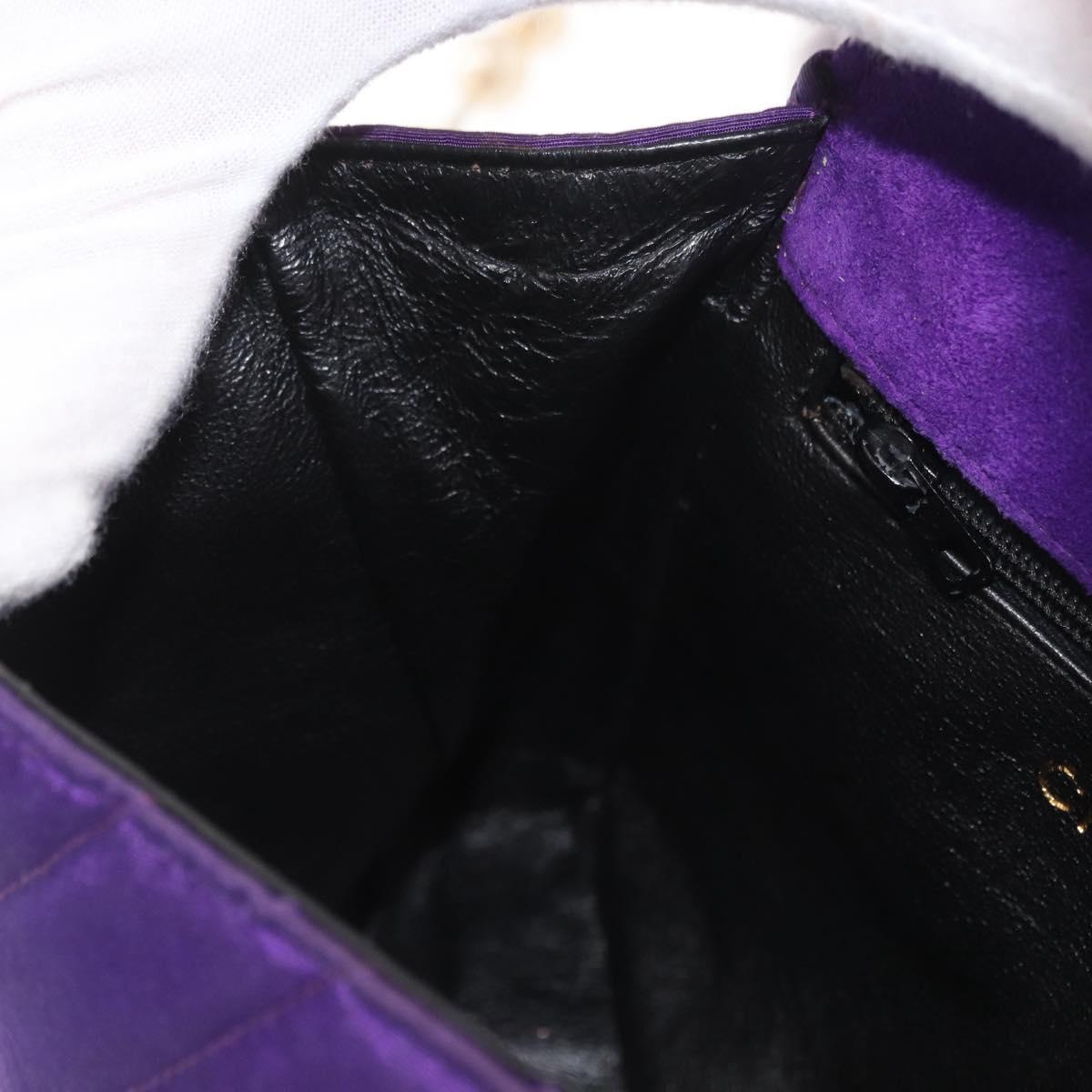 CHANEL V Stitch Pearl Shoulder Bag Nylon Purple Gold CC Auth AMZ336