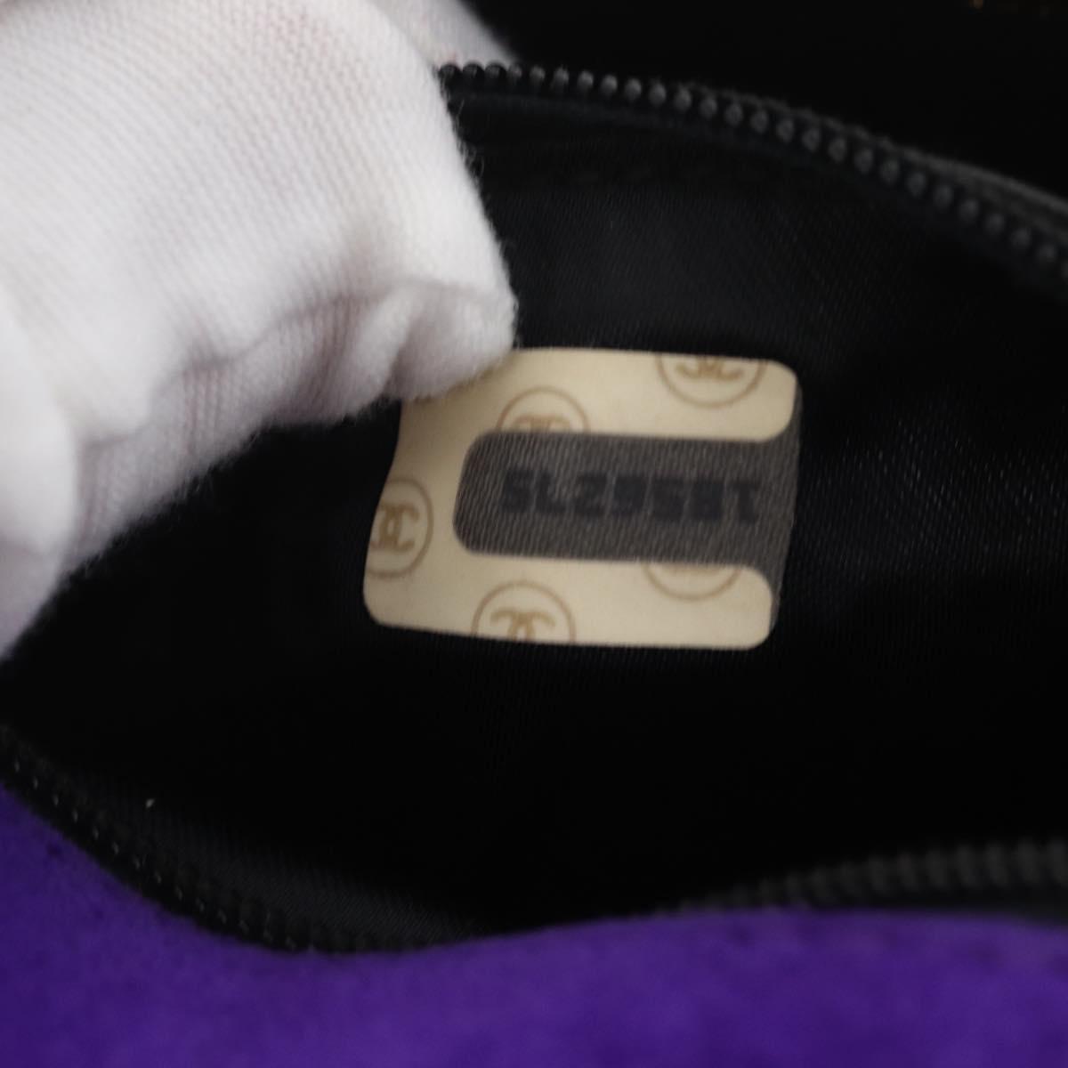 CHANEL V Stitch Pearl Shoulder Bag Nylon Purple Gold CC Auth AMZ336