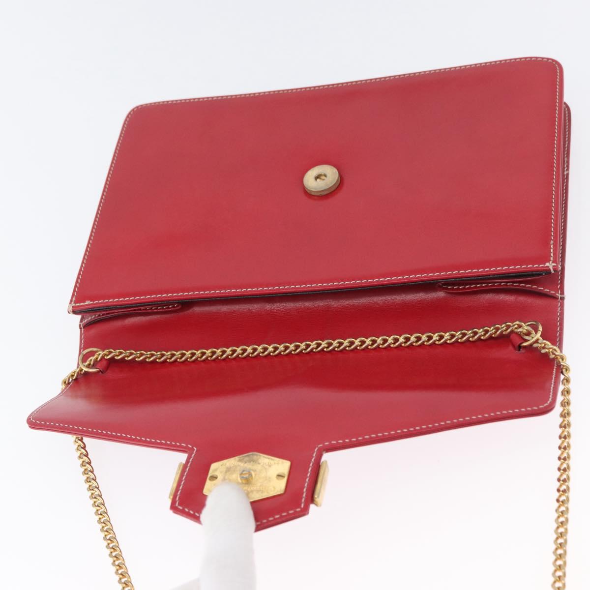 Christian Dior Chain Shoulder Bag Leather Red Gold Auth AMZ337A
