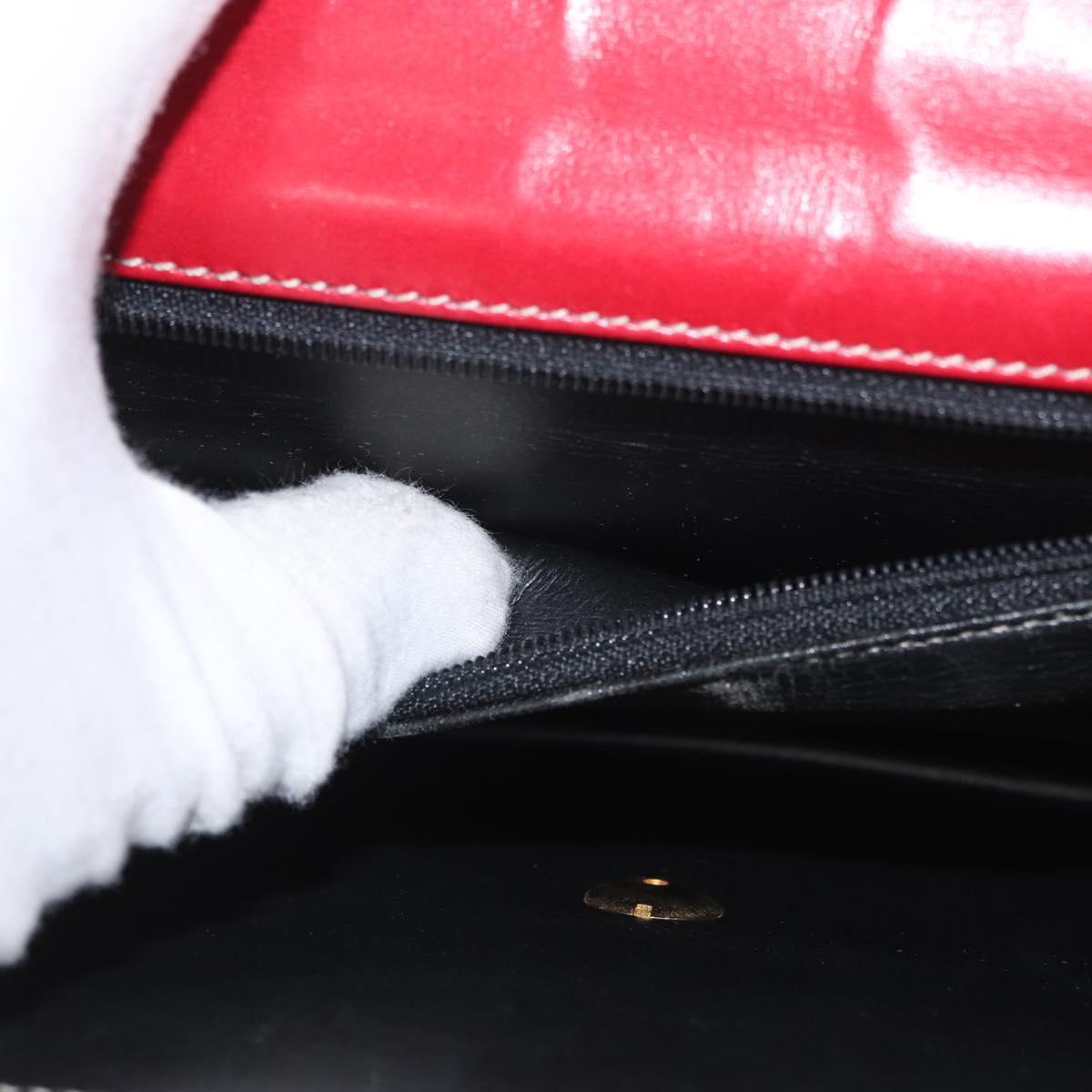 Christian Dior Chain Shoulder Bag Leather Red Gold Auth AMZ337A