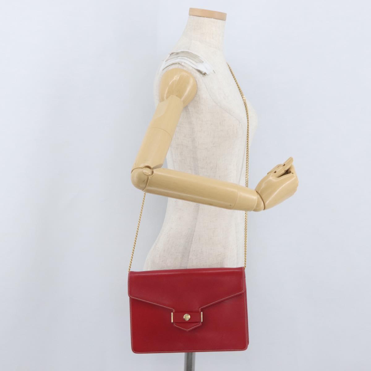 Christian Dior Chain Shoulder Bag Leather Red Gold Auth AMZ337A
