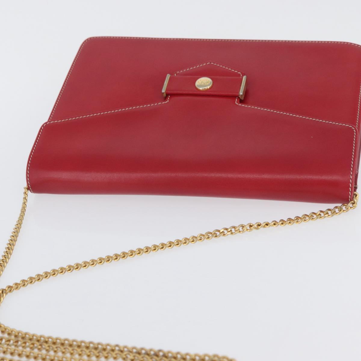 Christian Dior Chain Shoulder Bag Leather Red Gold Auth AMZ337A