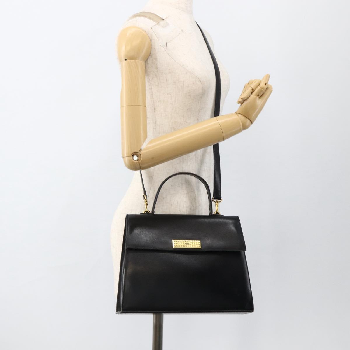 Christian Dior Hand Bag Leather 2way Black Gold Auth AMZ338A
