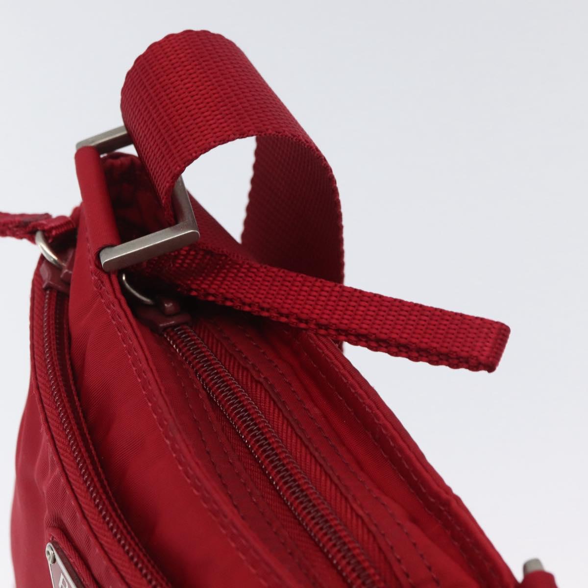 PRADA Shoulder Bag Nylon Red Silver Auth AMZ339