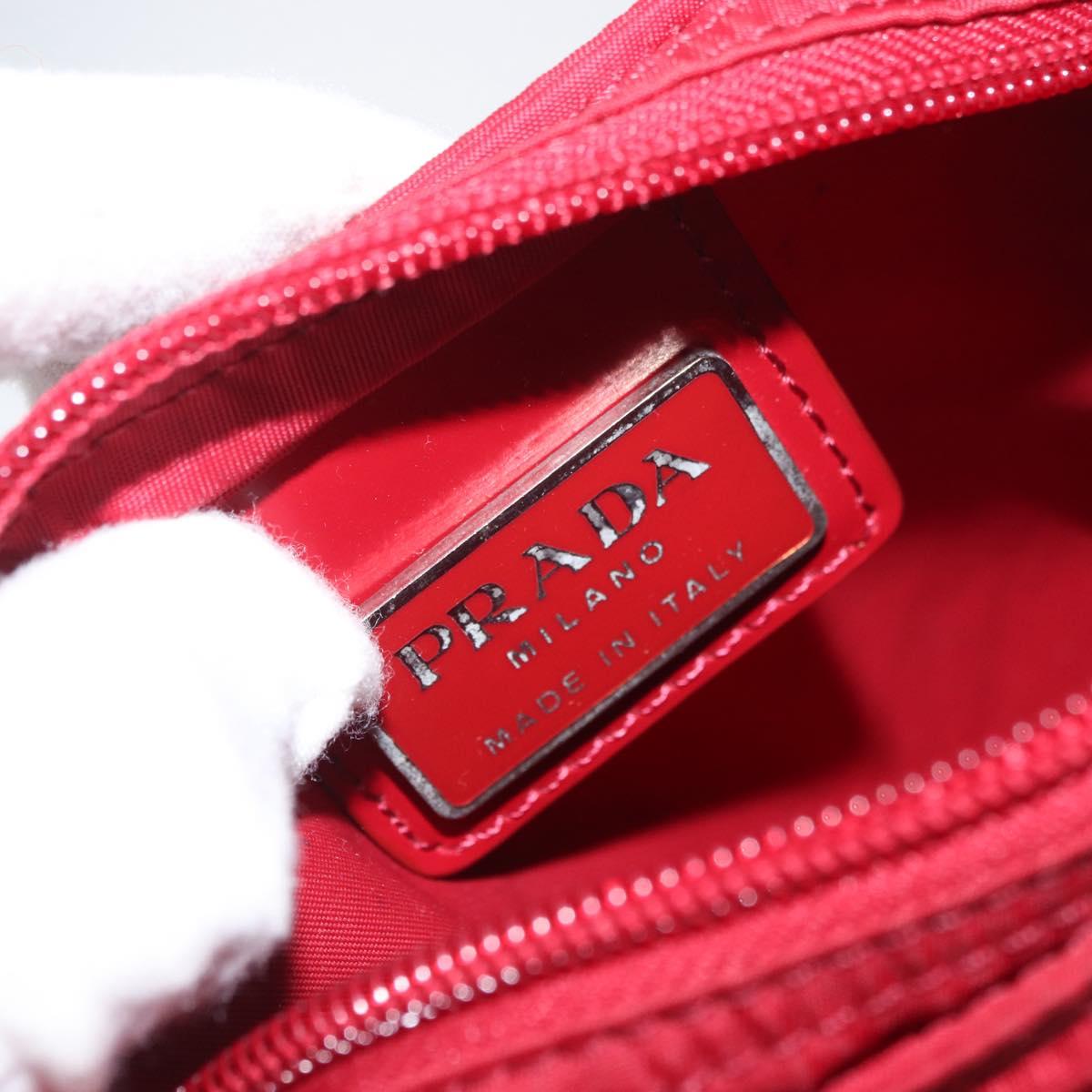 PRADA Shoulder Bag Nylon Red Silver Auth AMZ339