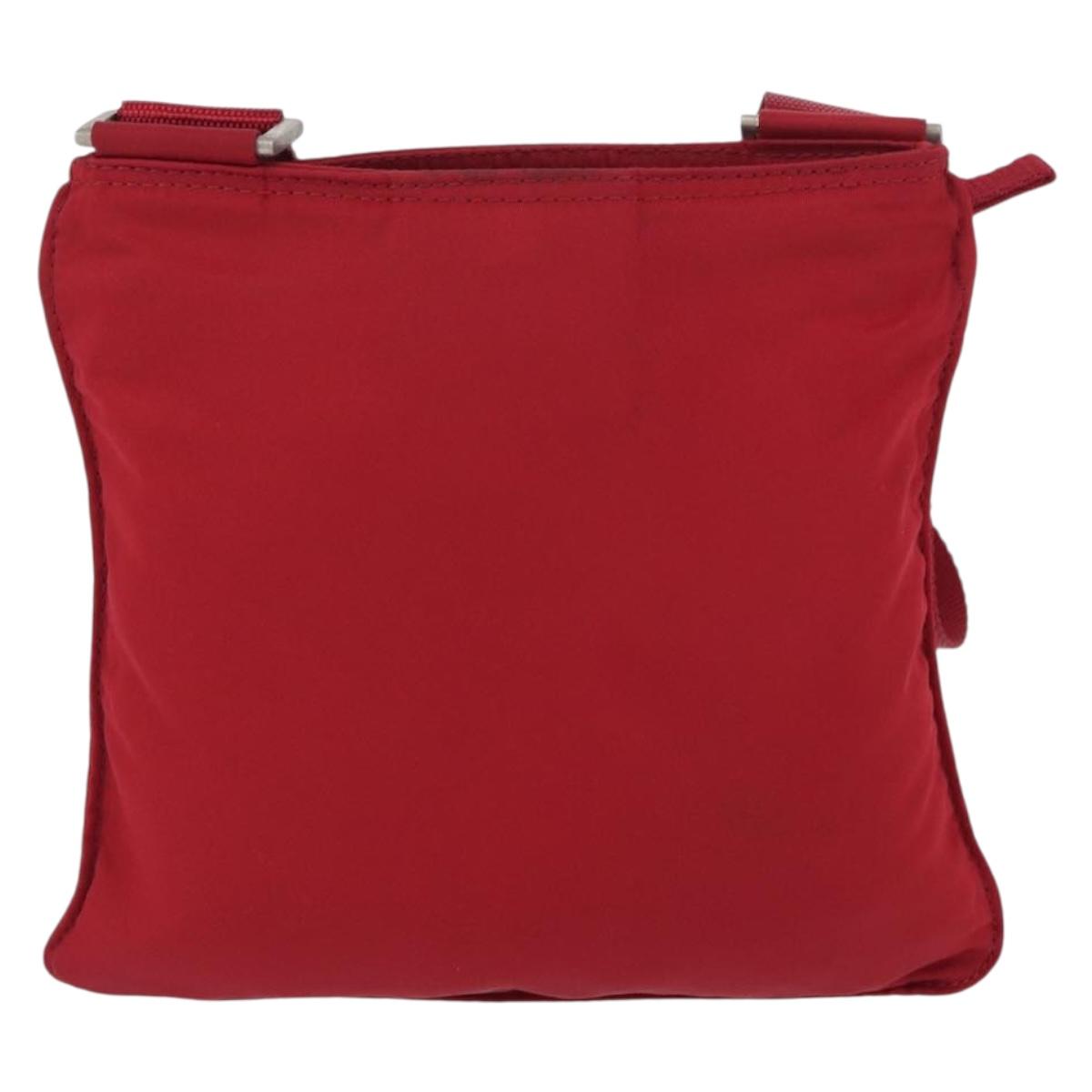 PRADA Shoulder Bag Nylon Red Silver Auth AMZ339