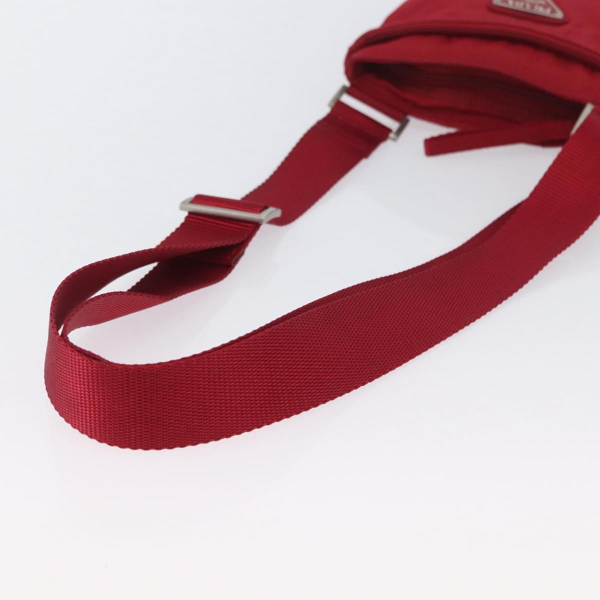 PRADA Shoulder Bag Nylon Red Silver Auth AMZ339
