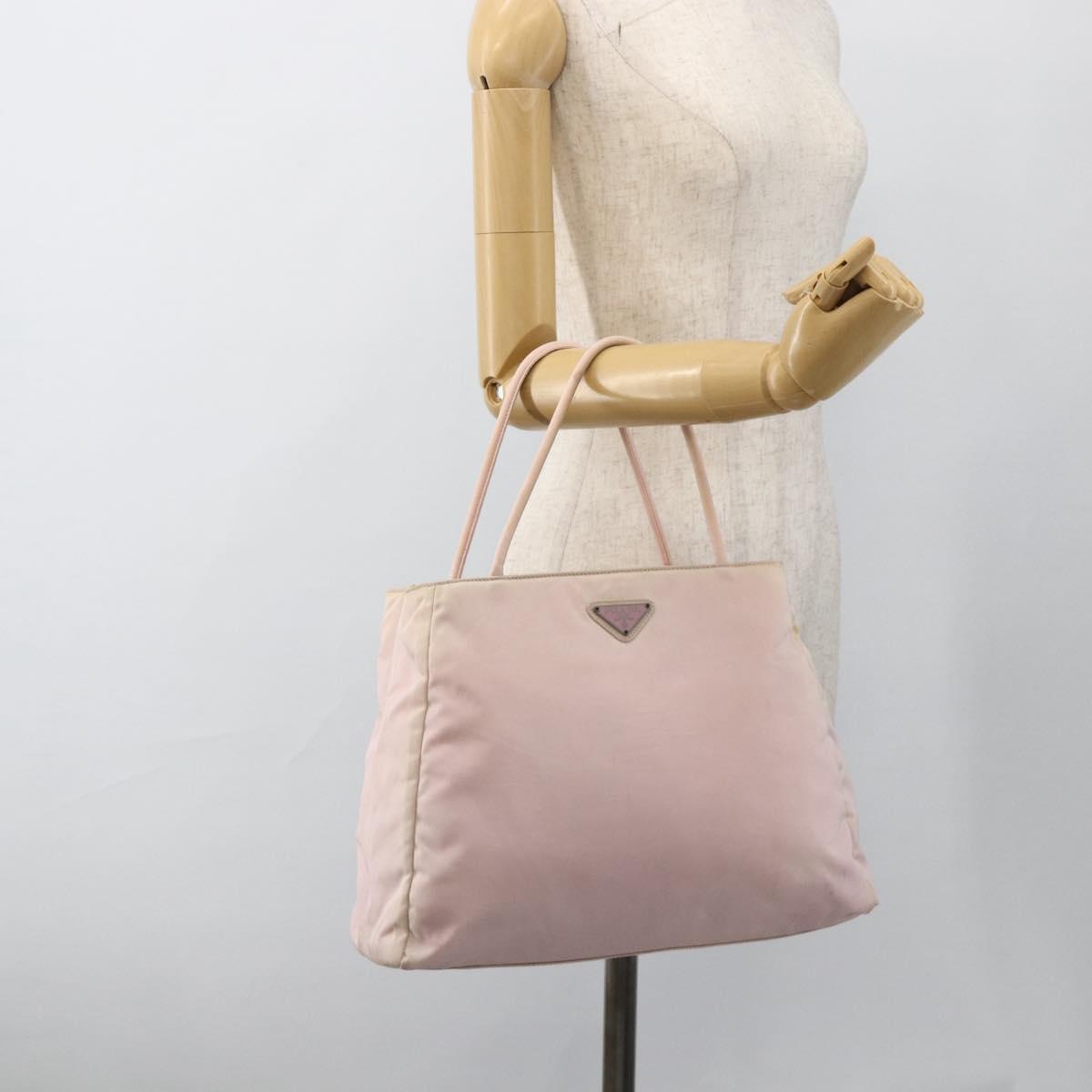 PRADA Hand Bag Nylon Pink Silver Auth AMZ341