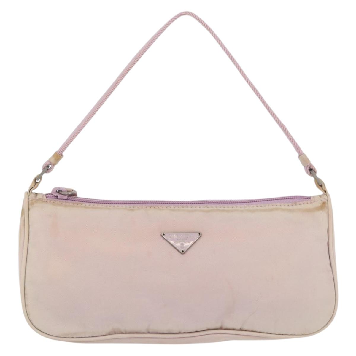 PRADA Accessory Pouch Nylon Pink Silver Auth AMZ342