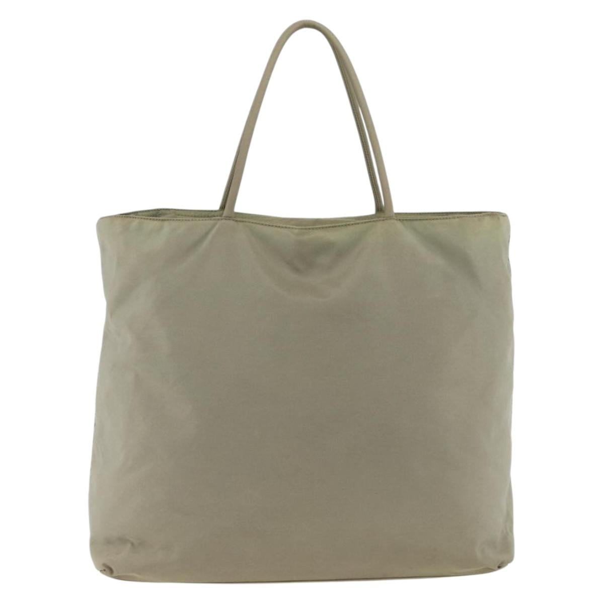 PRADA Hand Bag Nylon Beige Silver Auth AMZ343