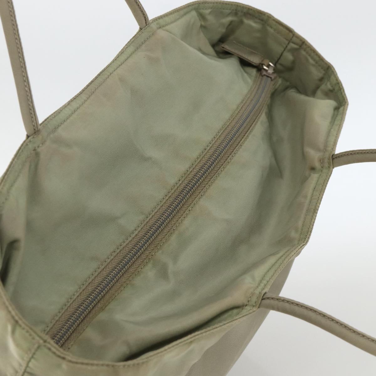 PRADA Hand Bag Nylon Beige Silver Auth AMZ343