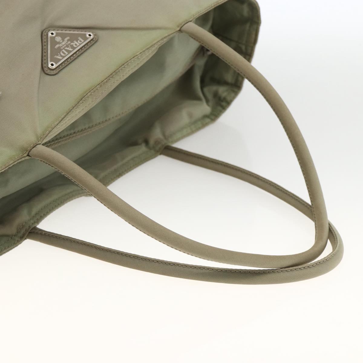 PRADA Hand Bag Nylon Beige Silver Auth AMZ343