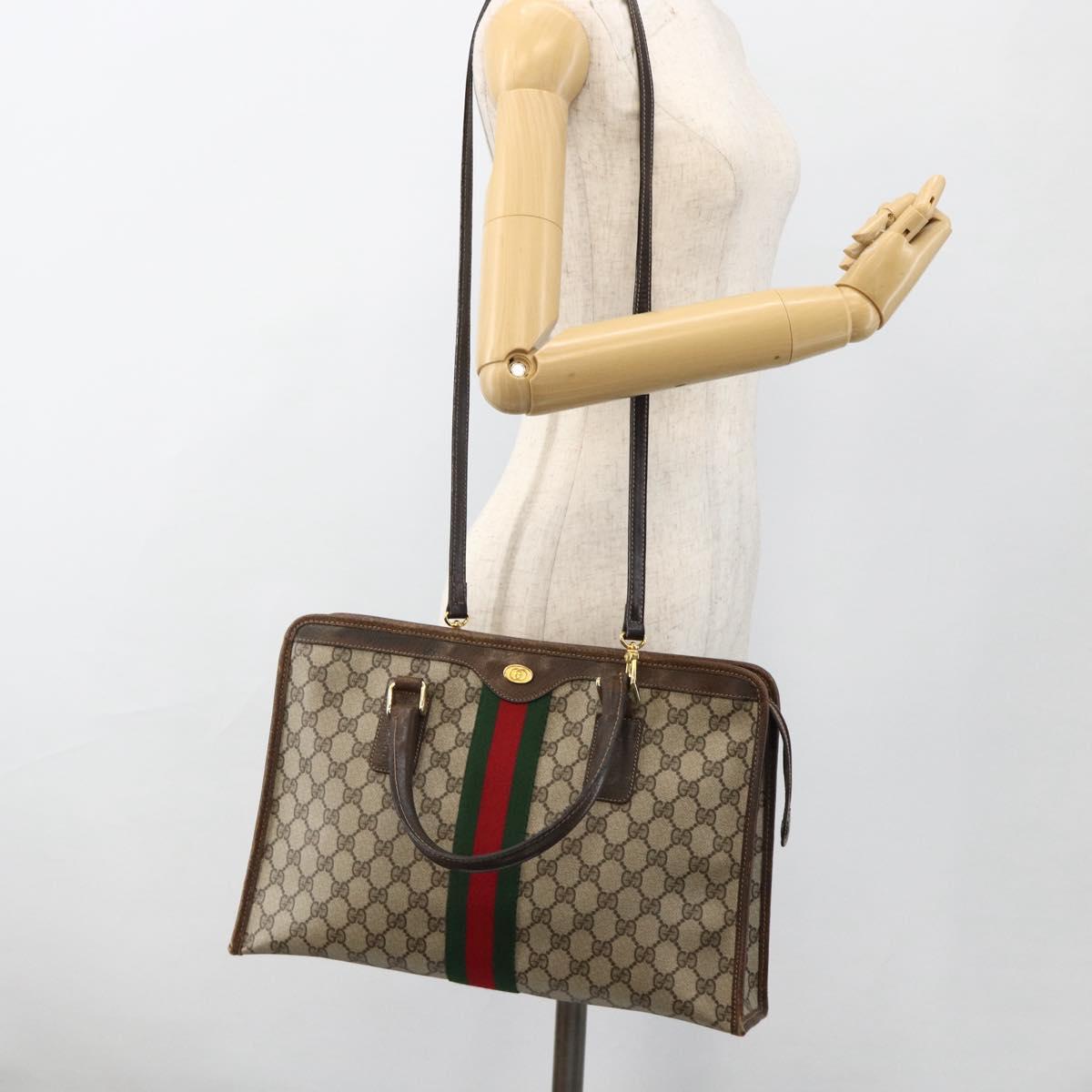 GUCCI GG Supreme Web Sherry Line Hand Bag PVC Red Beige 010 378 Auth AMZ345