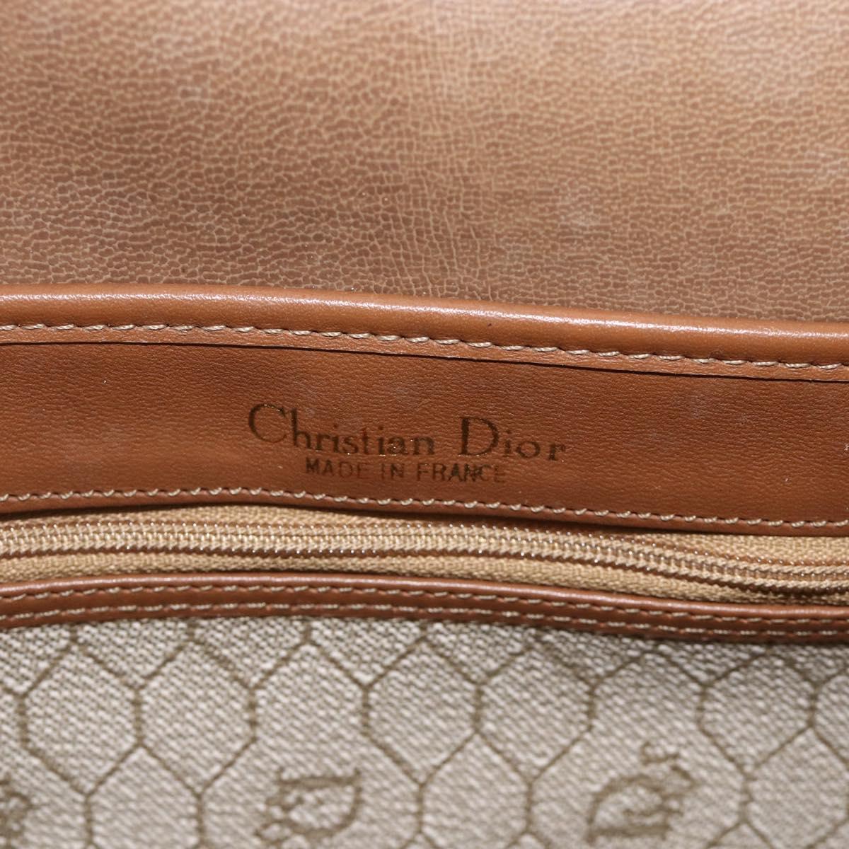 Christian Dior Honeycomb Canvas Shoulder Bag PVC Beige Gold Auth AMZ354