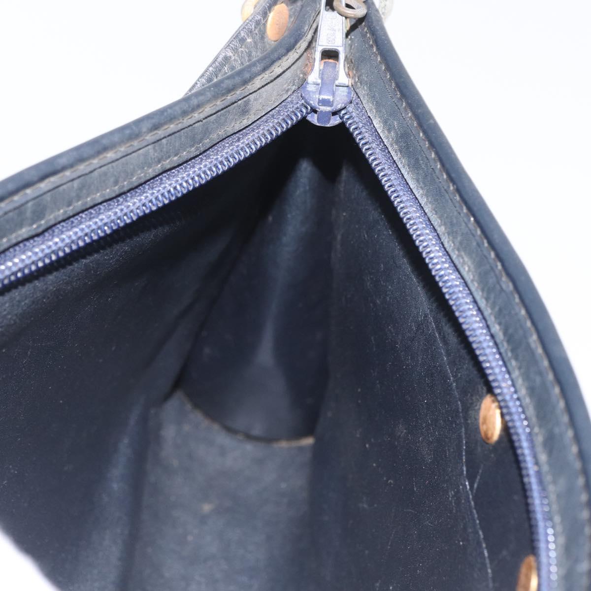 Christian Dior Trotter Canvas Shoulder Bag Navy Gold Auth AMZ357