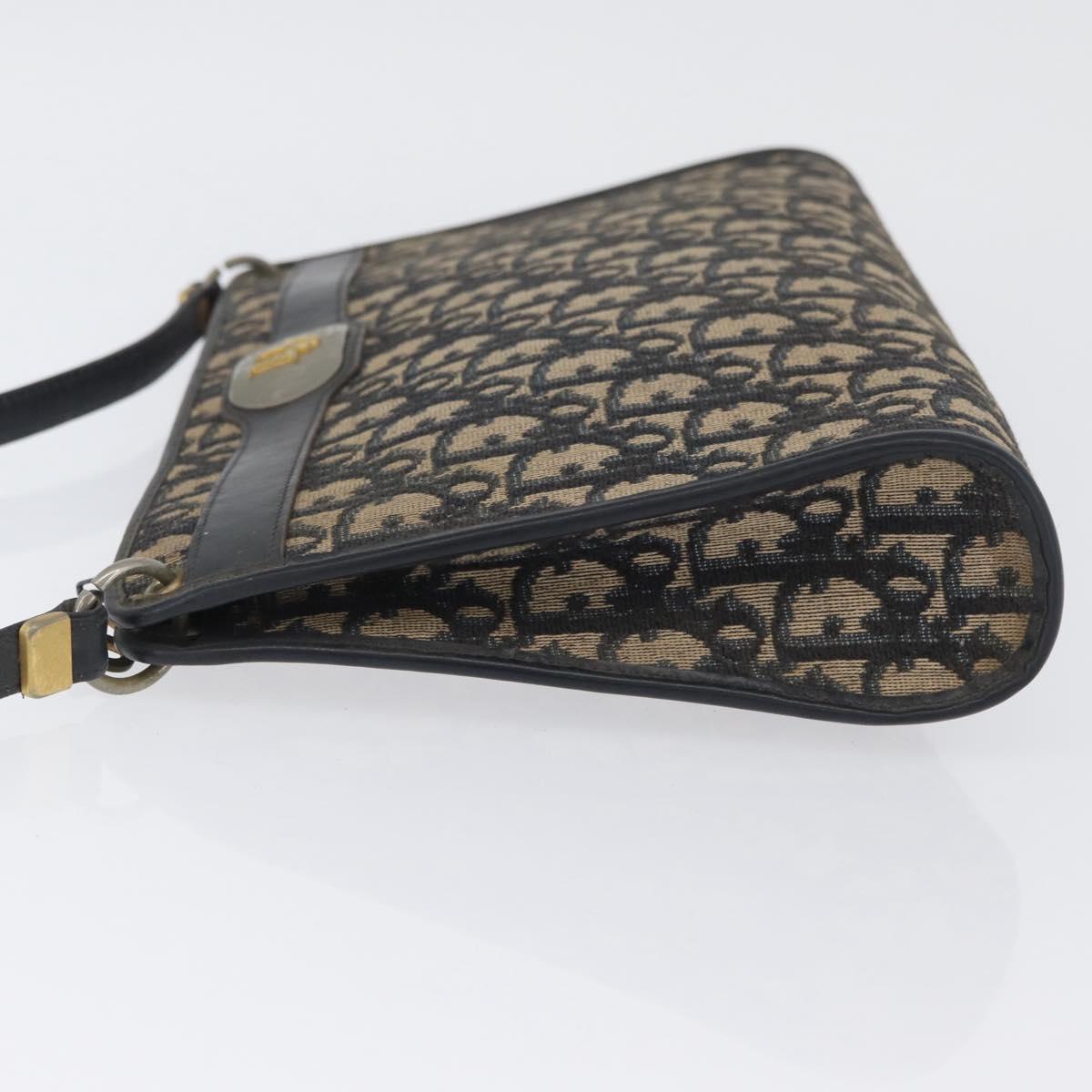 Christian Dior Trotter Canvas Shoulder Bag Navy Gold Auth AMZ357