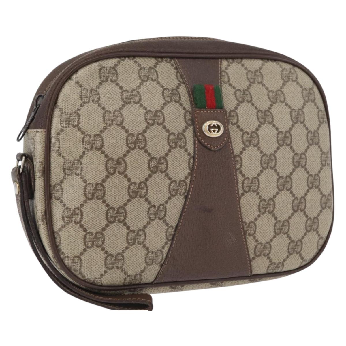 GUCCI GG Supreme Web Sherry Line Bag PVC Beige Gold 156 01 034 Auth AMZ358