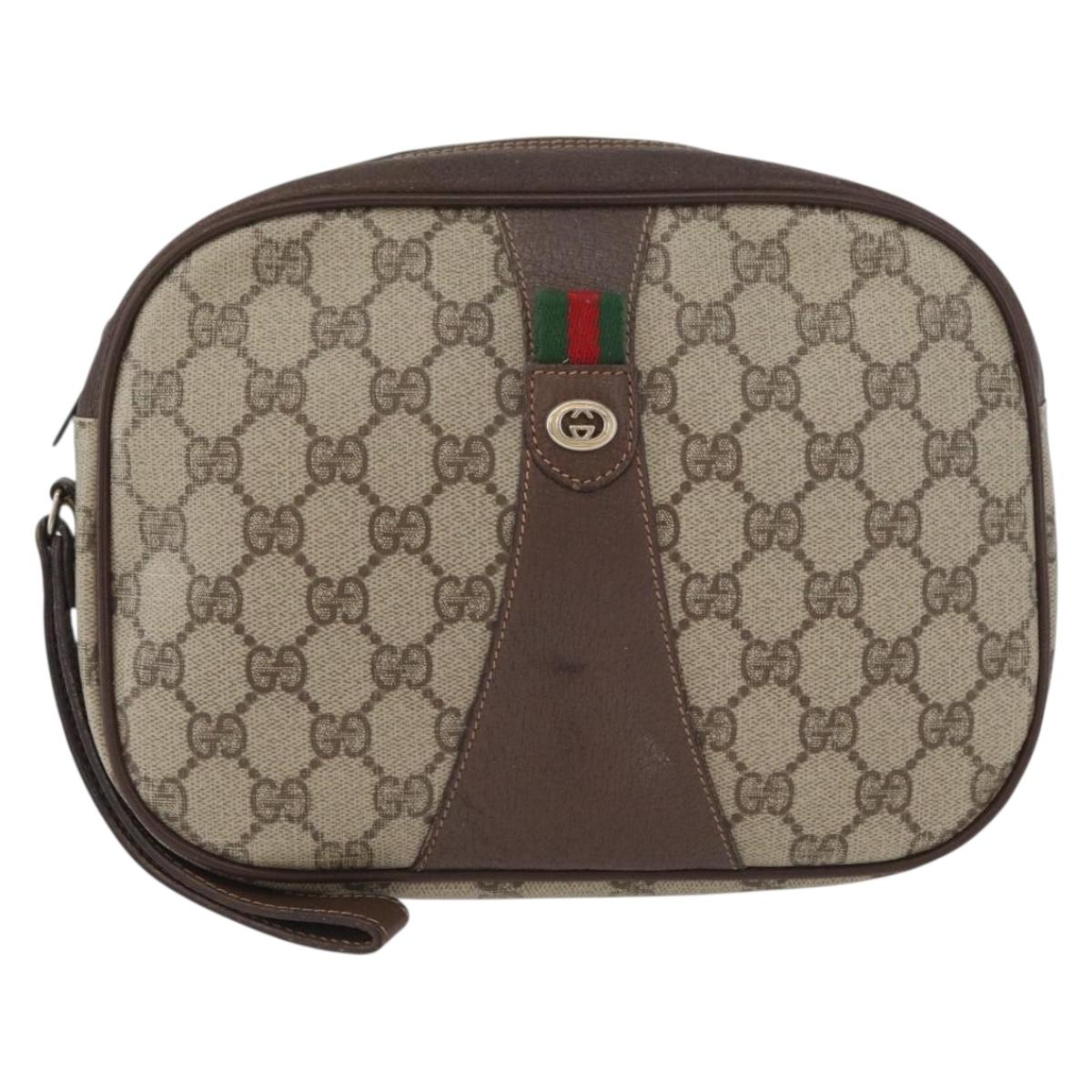 GUCCI GG Supreme Web Sherry Line Bag PVC Beige Gold 156 01 034 Auth AMZ358