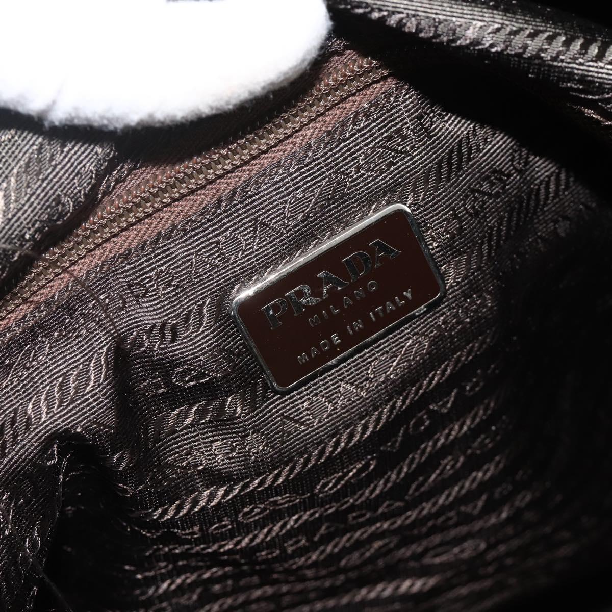 PRADA Hand Bag Nylon Khaki Silver Auth AMZ362