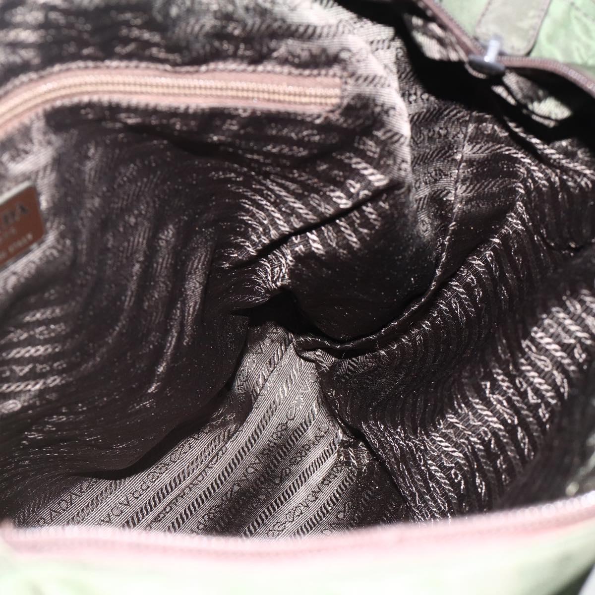PRADA Hand Bag Nylon Khaki Silver Auth AMZ362