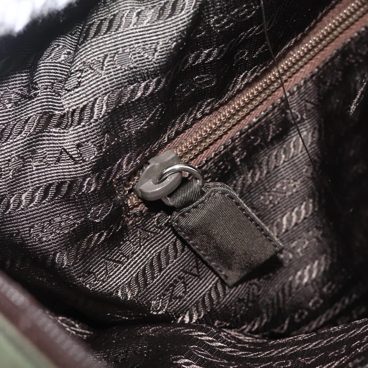 PRADA Hand Bag Nylon Khaki Silver Auth AMZ362
