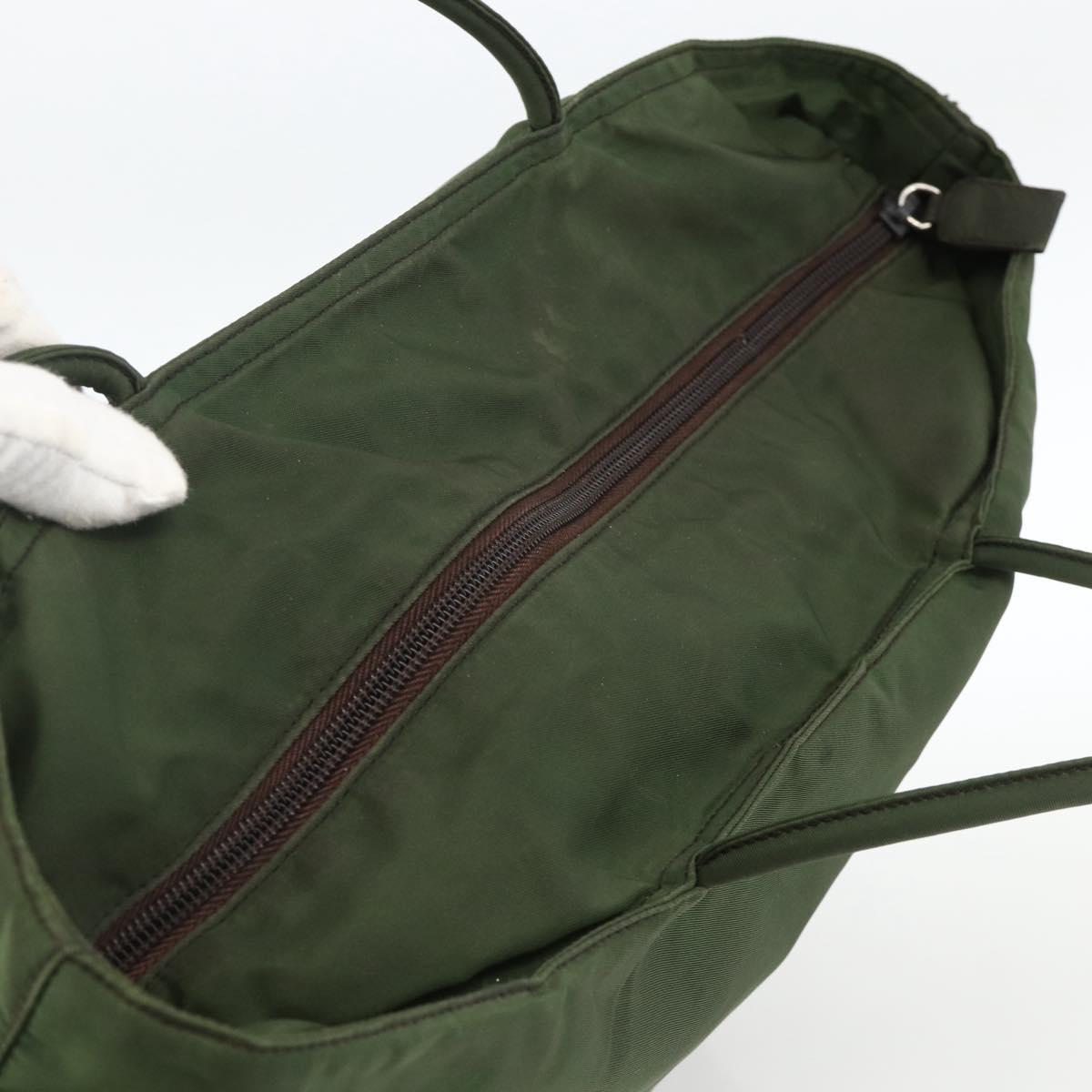 PRADA Hand Bag Nylon Khaki Silver Auth AMZ362