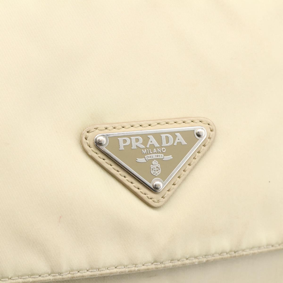 PRADA Shoulder Bag Nylon Beige Silver Auth AMZ363