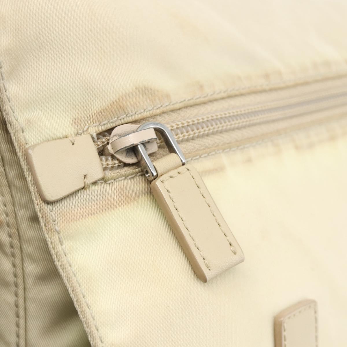 PRADA Shoulder Bag Nylon Beige Silver Auth AMZ363