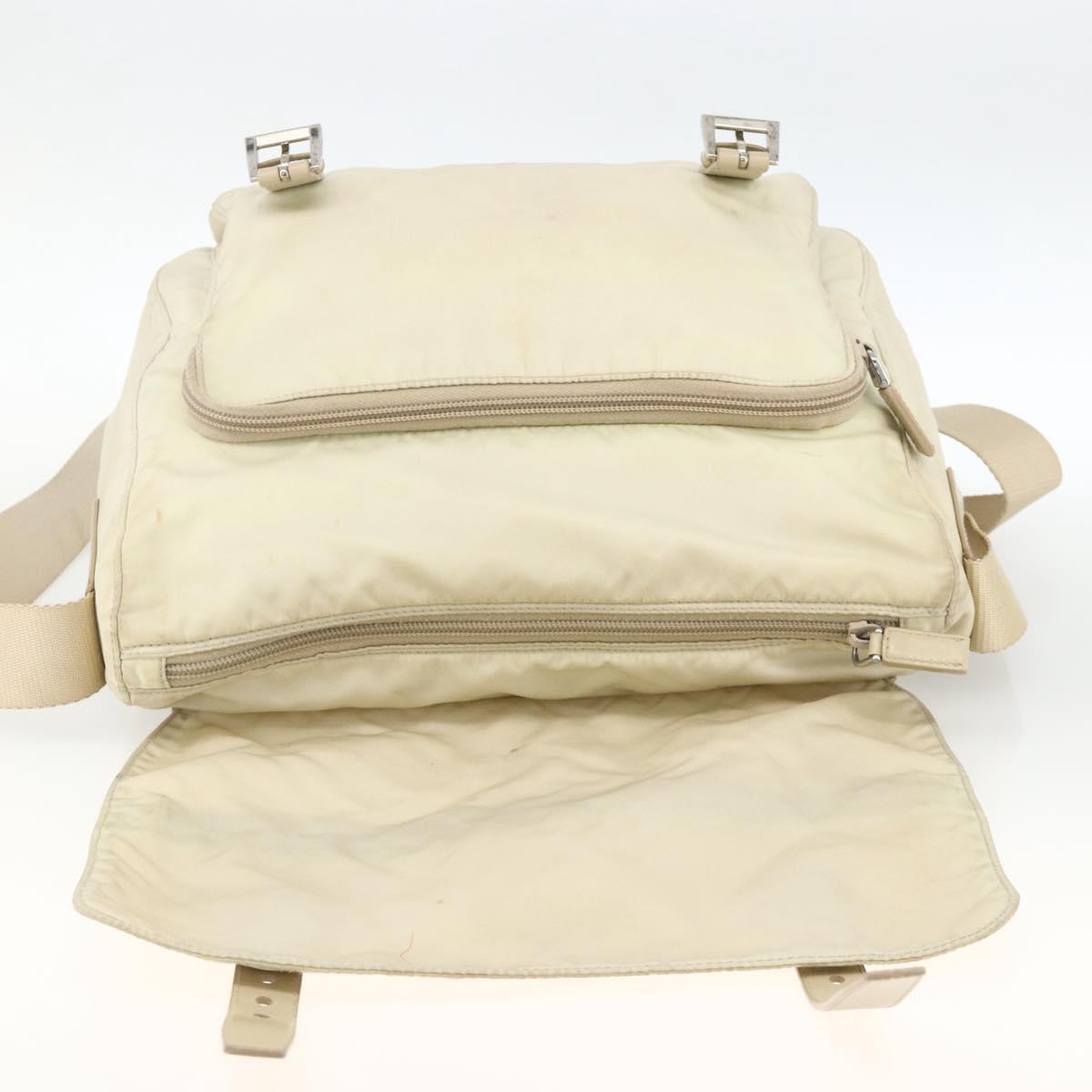 PRADA Shoulder Bag Nylon Beige Silver Auth AMZ363