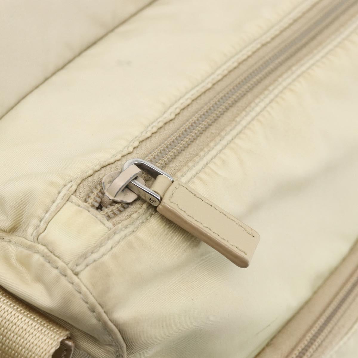PRADA Shoulder Bag Nylon Beige Silver Auth AMZ363