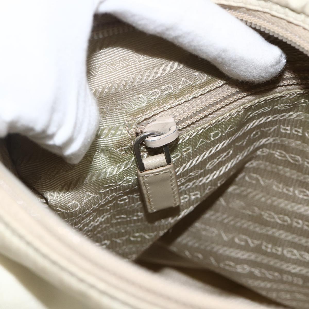 PRADA Shoulder Bag Nylon Beige Silver Auth AMZ363