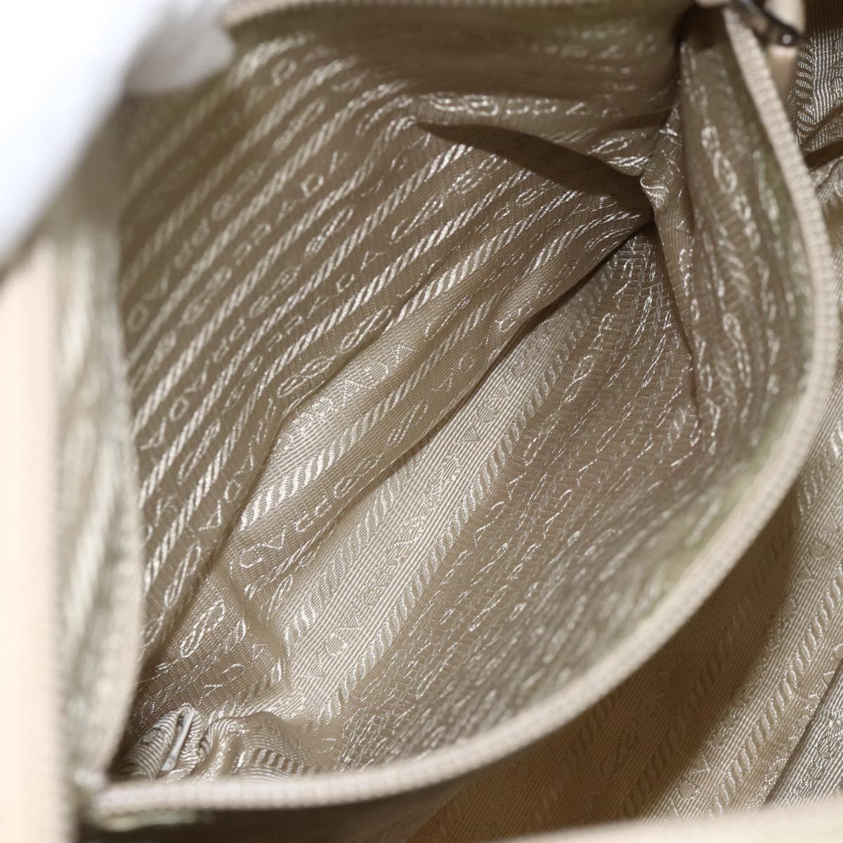 PRADA Shoulder Bag Nylon Beige Silver Auth AMZ363