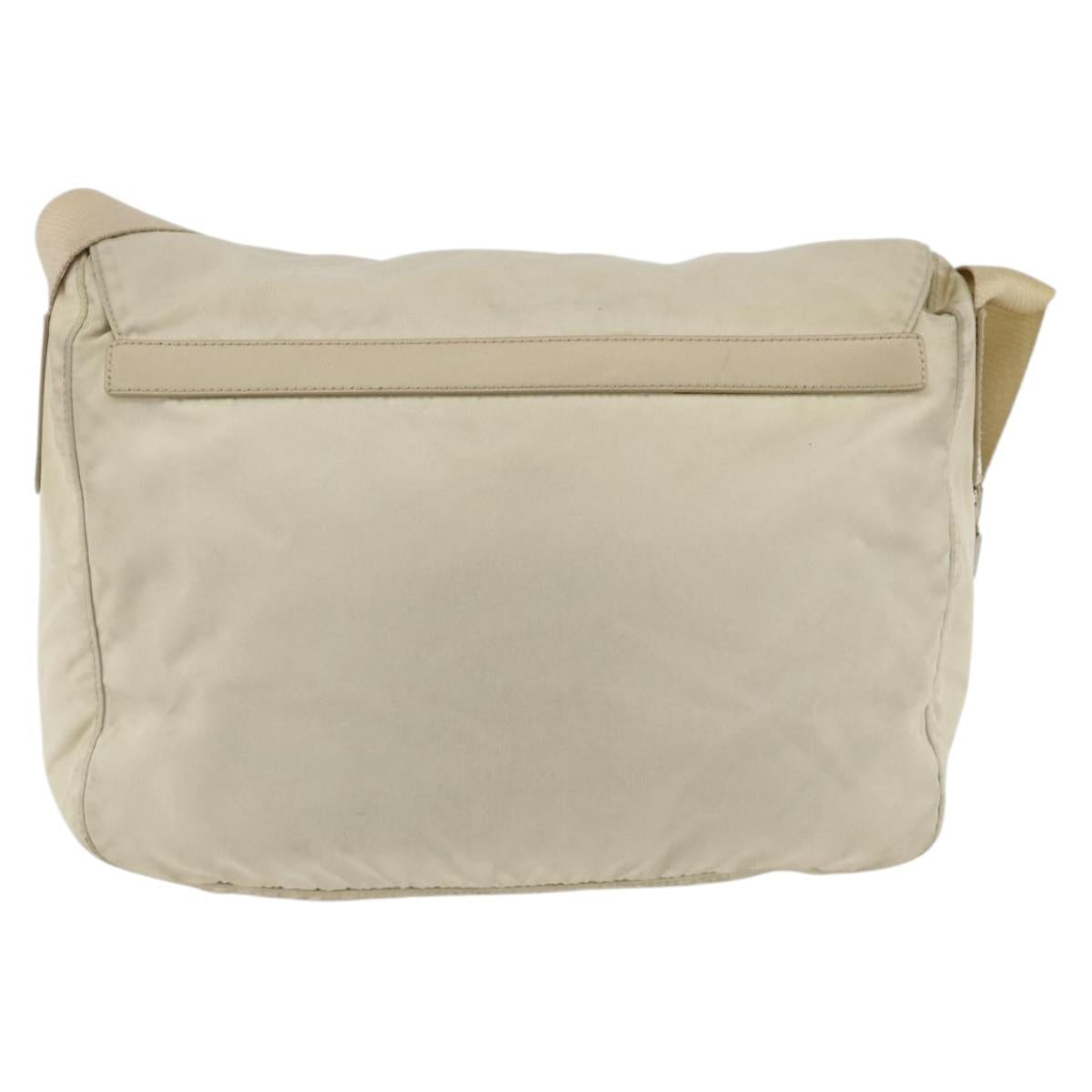 PRADA Shoulder Bag Nylon Beige Silver Auth AMZ363