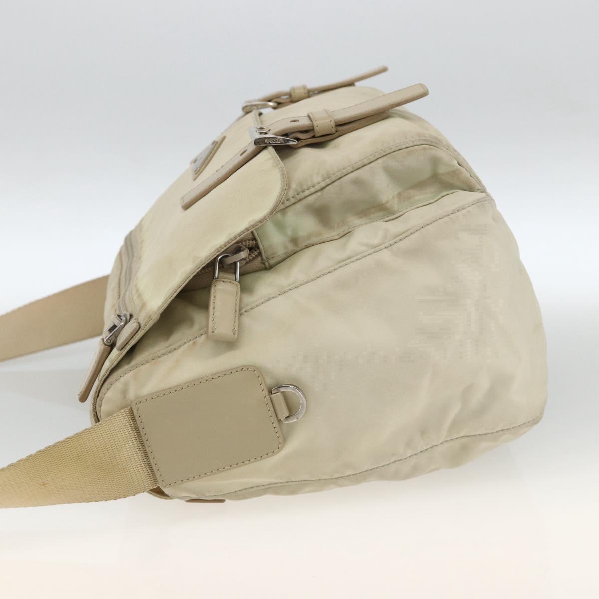 PRADA Shoulder Bag Nylon Beige Silver Auth AMZ363